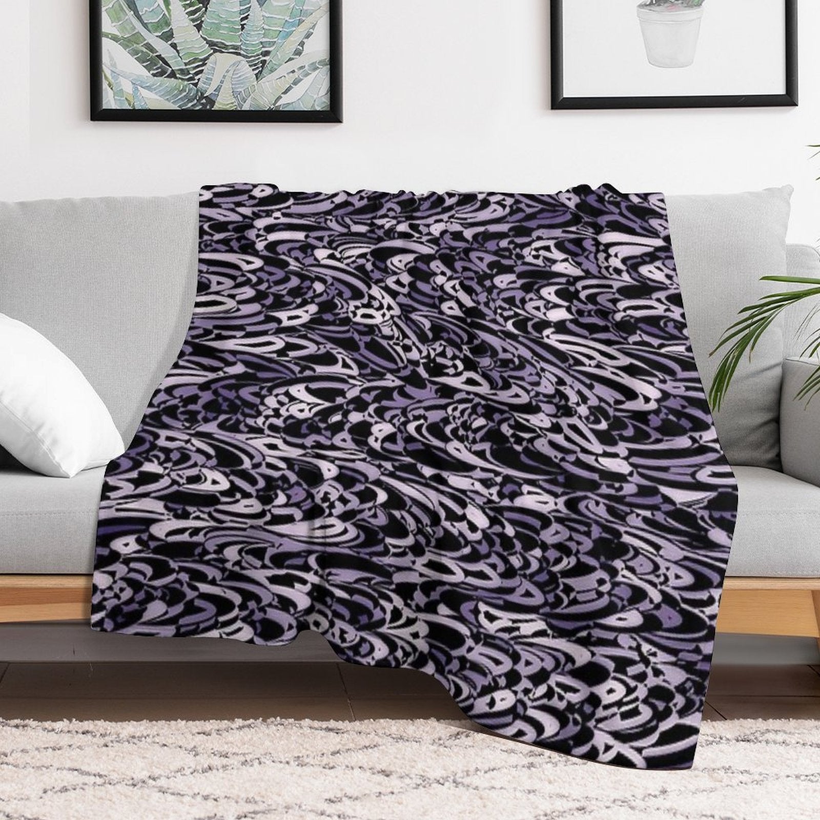 Abstract Purple Black - 7894 Plush Throw Blanket