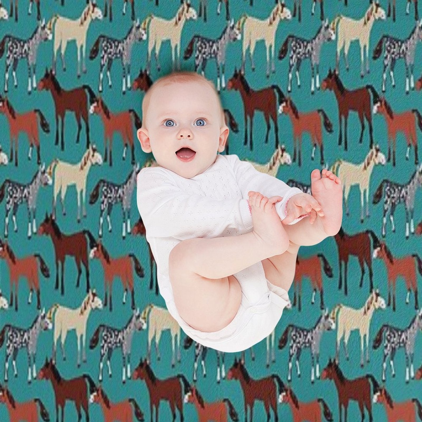 Horse Pattern in Aquamarine Blue Multi-functional Throw Blanket