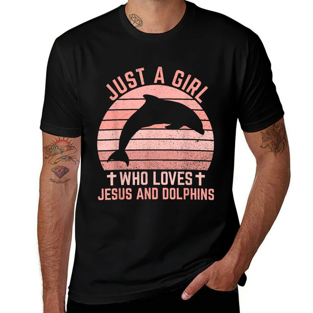 Jesus And Dolphins - Christian Girl And Women  Oversized Silhouette T-Shirt
