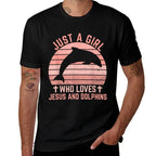 Jesus And Dolphins - Christian Girl And Women  Oversized Silhouette T-Shirt