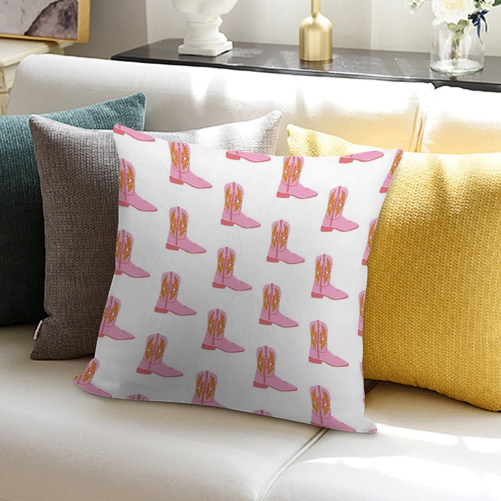 Pink Dolly Cowboy Boot Soft Home Decor Throw Pillow