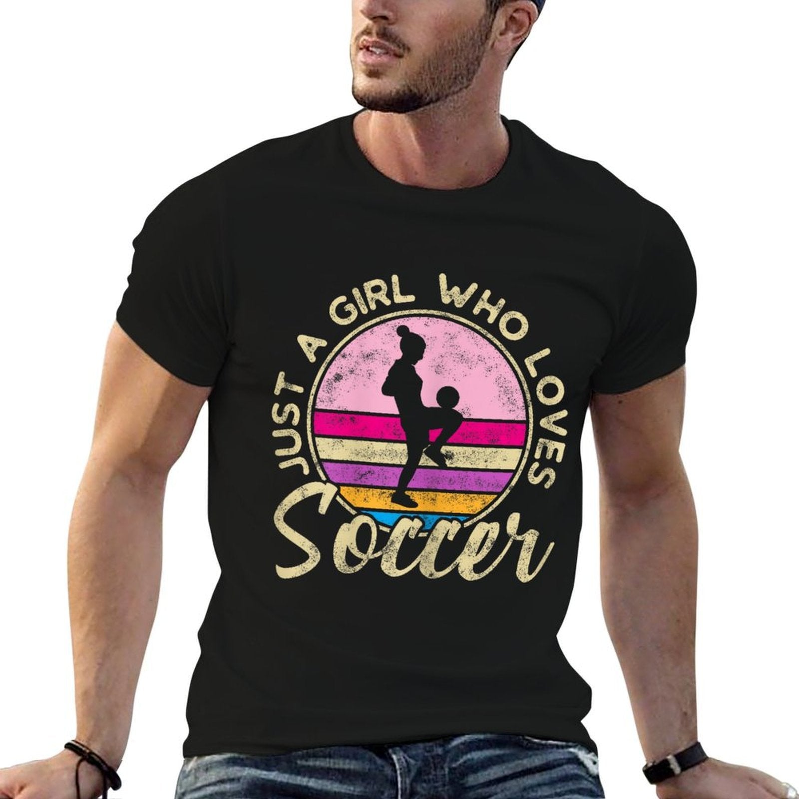 Just A Girl Who Loves Soccer Women Retro Vintage Soccer  Graphic-printed T-Shirt