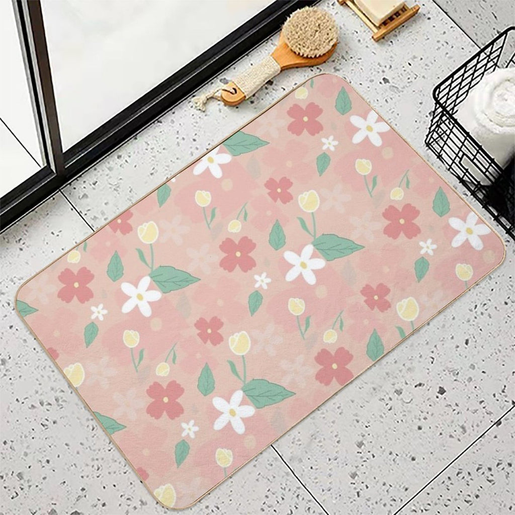 Pink Flowers Durable Bath Mat