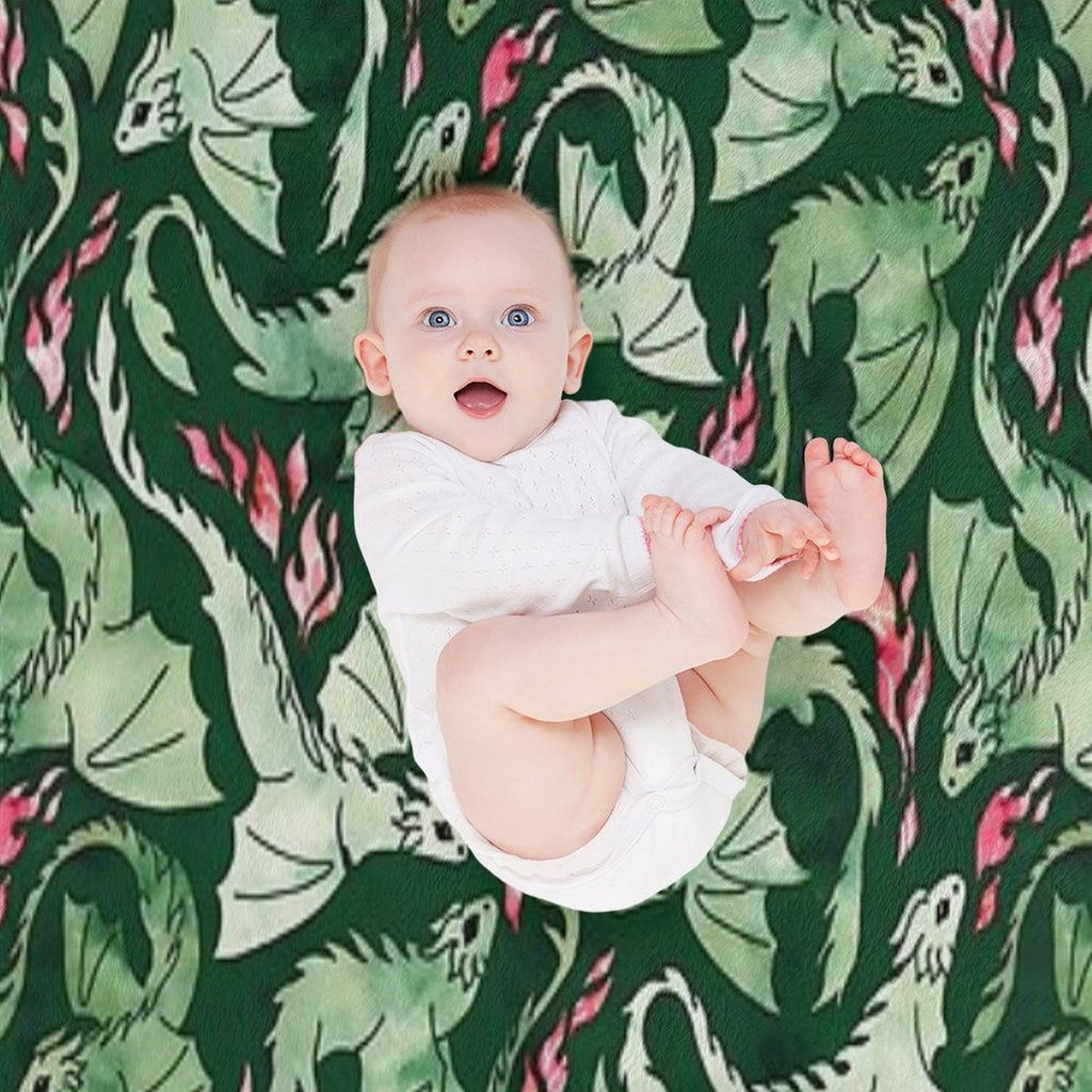 Dragon Fire Dark Green Velvety-soft Throw Blanket