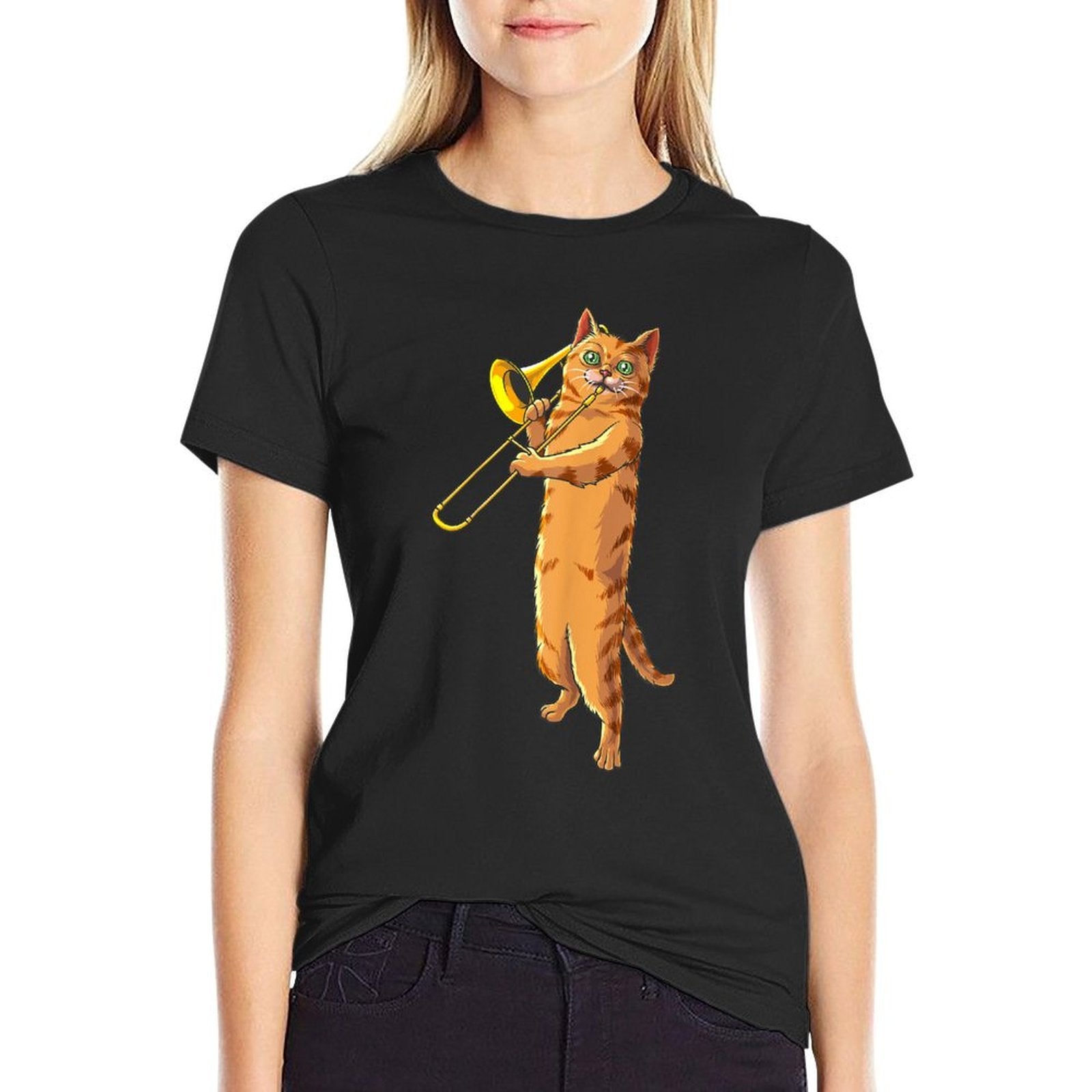 Funny Cat Playing Trombone Gift  Cool Kitten Musician Fan  Breathable T-Shirt