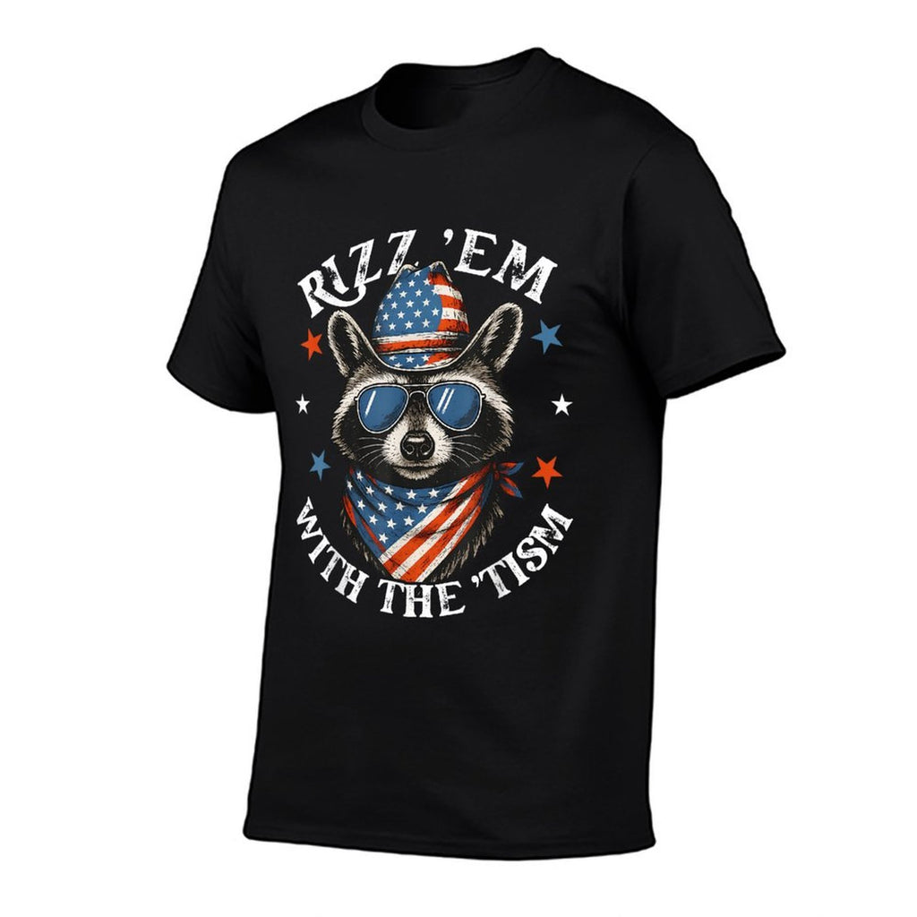Rizz Em With The Tism Patriotic Raccoon Meme 4th Of July  Rolled Sleeves T-Shirt