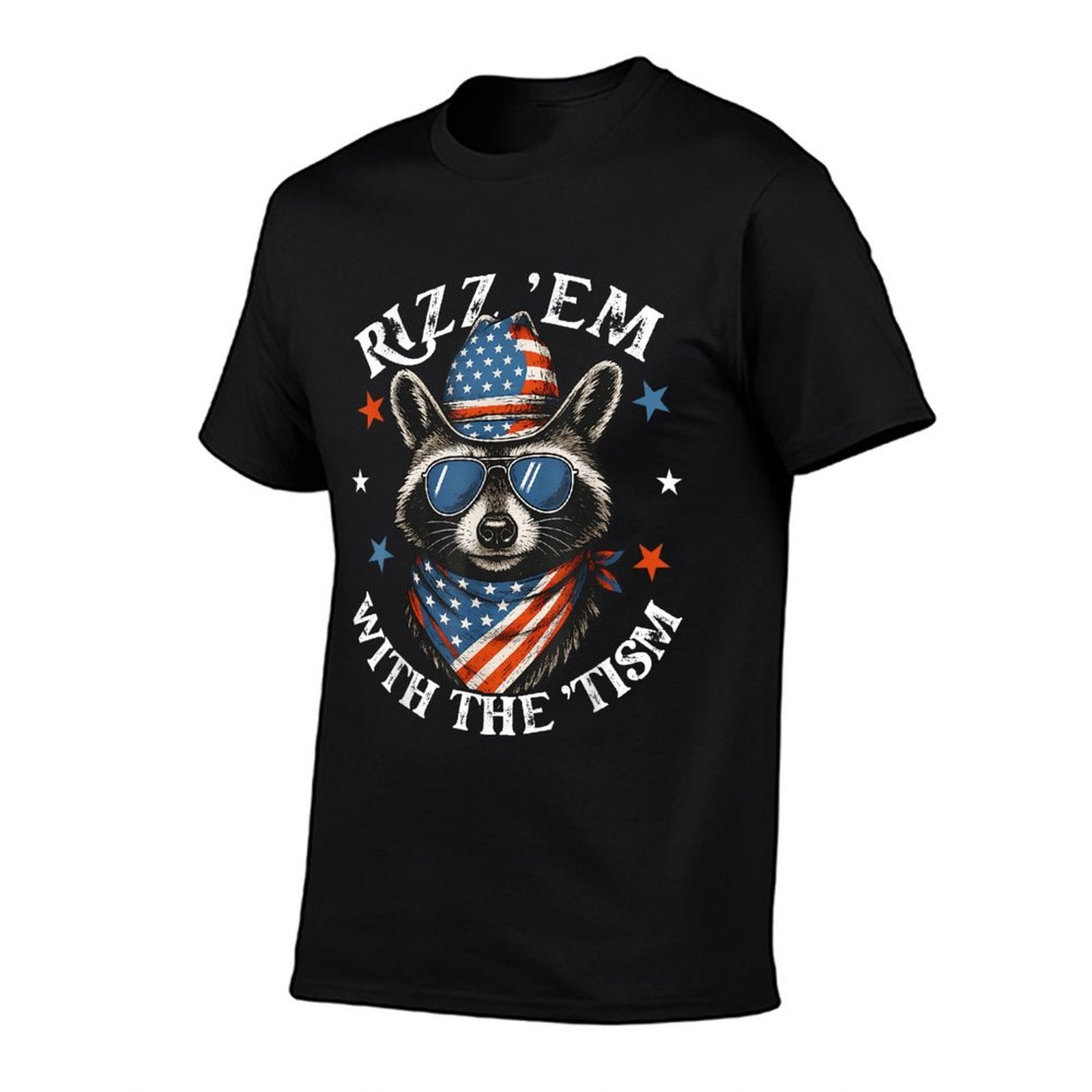 Rizz Em With The Tism Patriotic Raccoon Meme 4th Of July  Rolled Sleeves T-Shirt