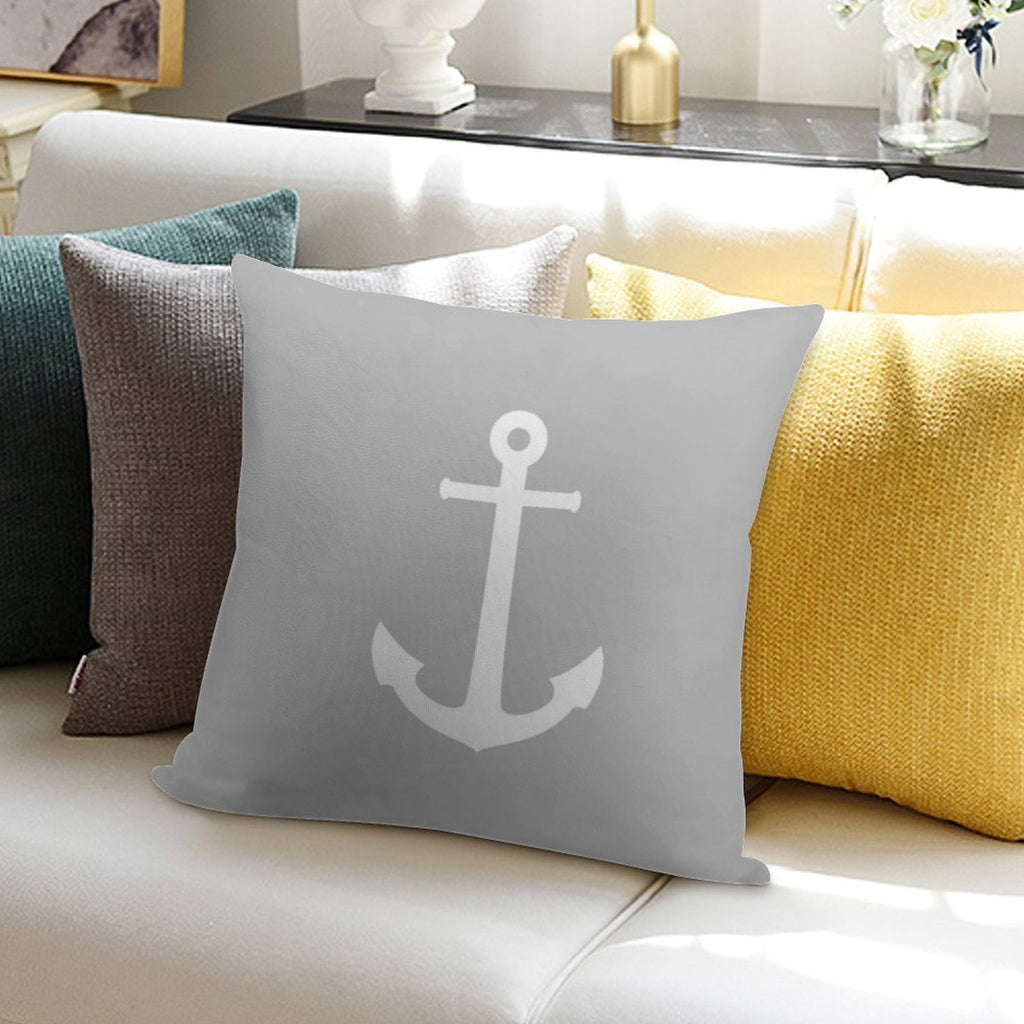 White Anchor On Silver Gray Soft Hidden Zipper Throw Pillow