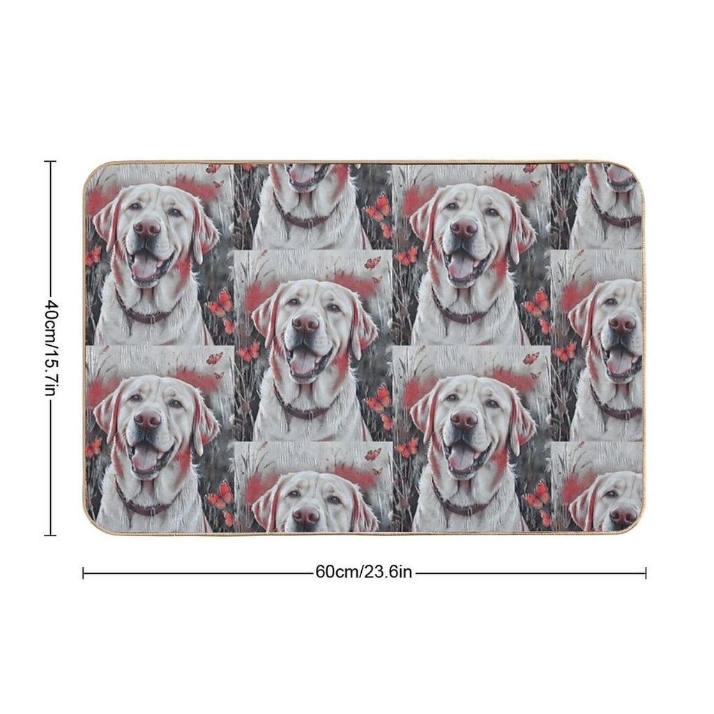 1 Happy Dog And Dozens of Butterflies in A Joyful Field Scene  Long-Lasting Bath Mat