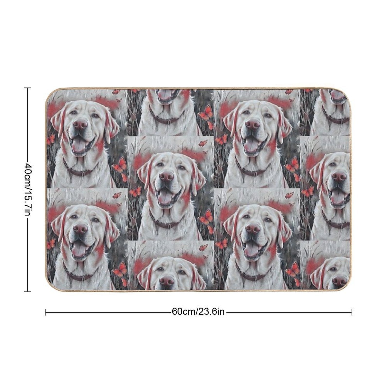 1 Happy Dog And Dozens of Butterflies in A Joyful Field Scene  Long-Lasting Bath Mat