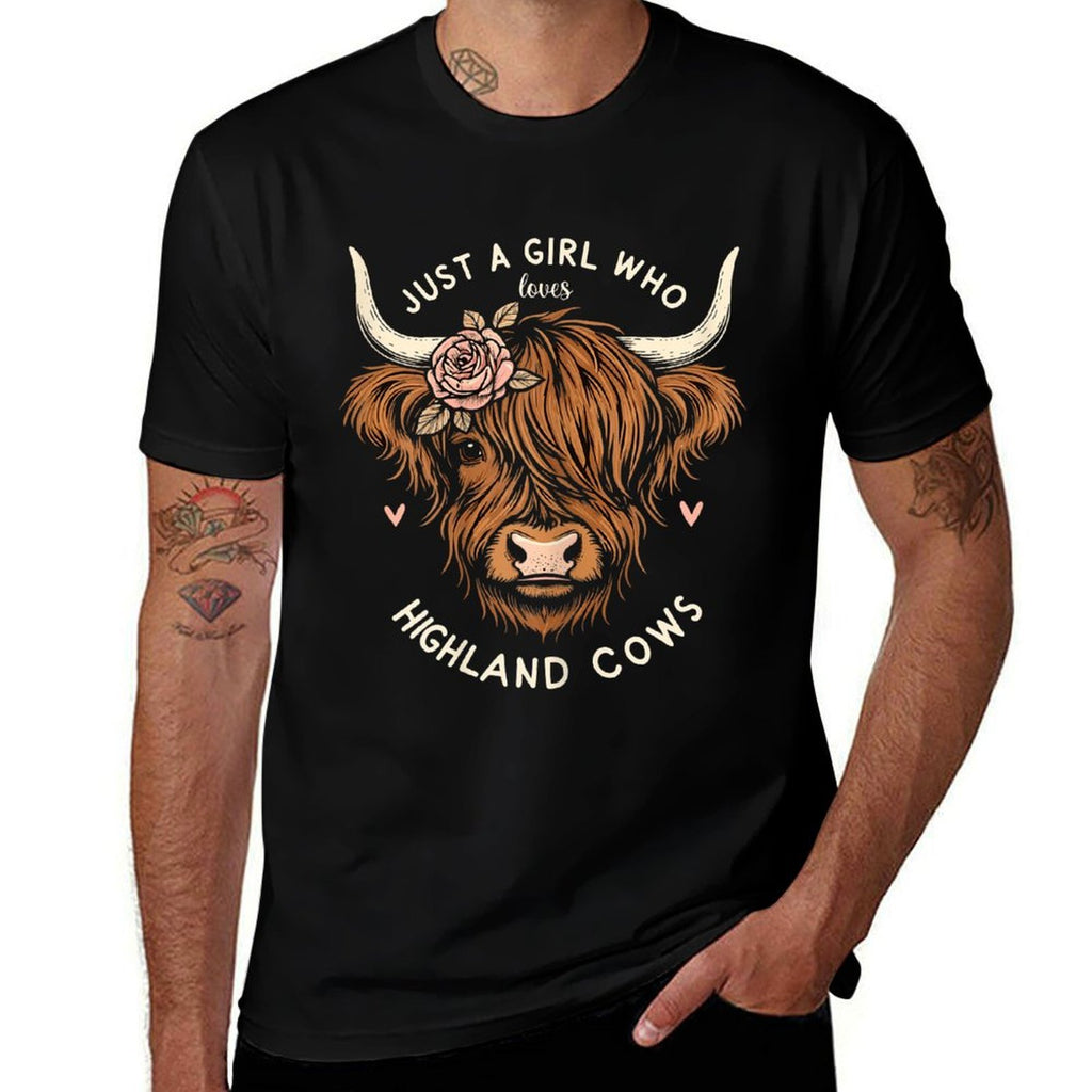 Just A Girl Who Loves Highland Cows  Rolled Sleeves T-Shirt