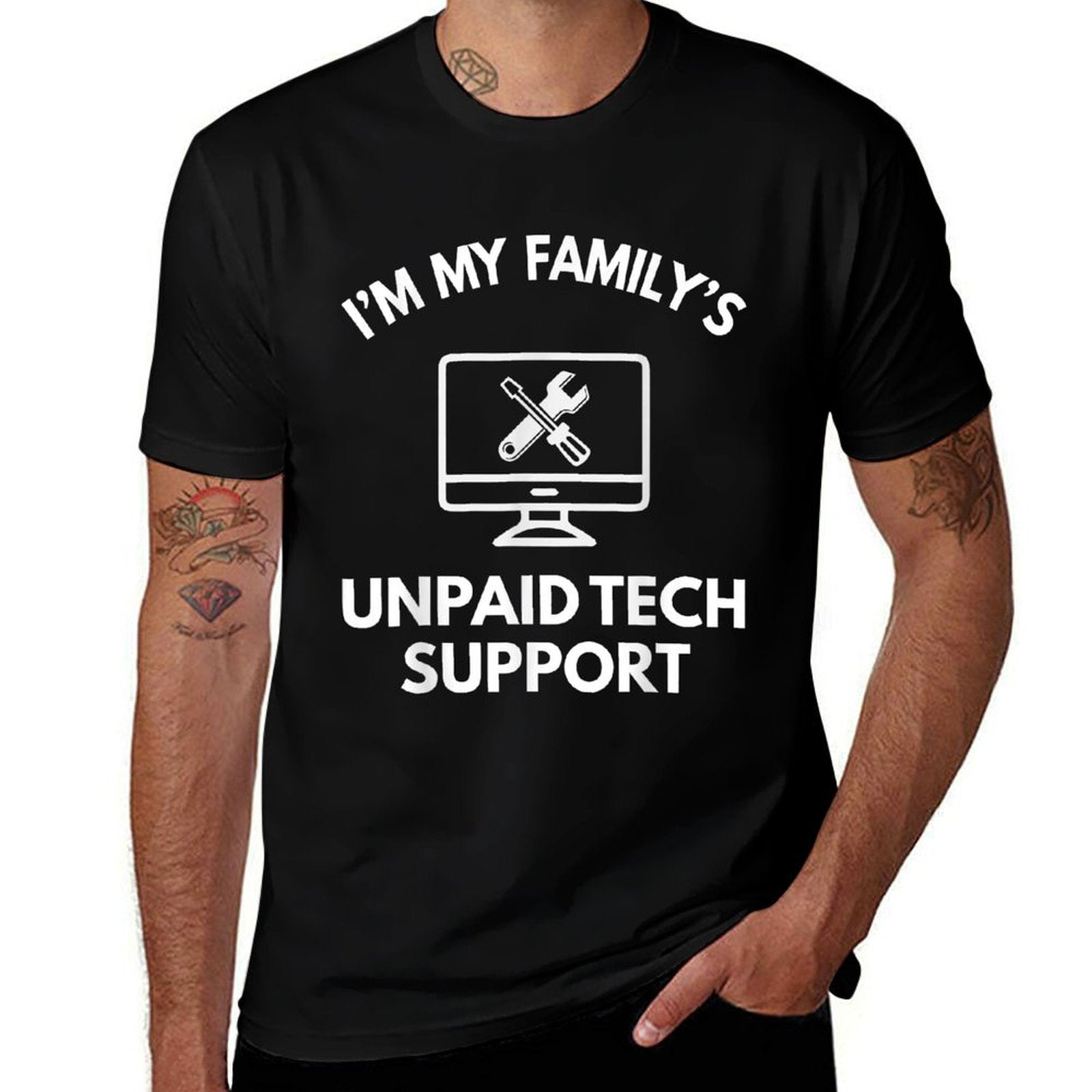 Familys Unpaid Tech IT Support Funny Computer Engineer  Slim-fit Cut T-Shirt