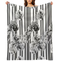 Monochrome Roses & Stripes – Modern Black And White Floral Art Quick-dry Throw Blanket