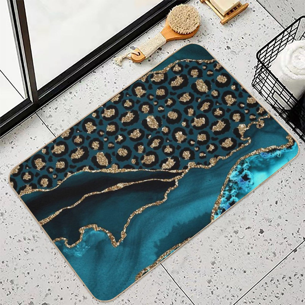 Teal & Gold Leopard Agate  Slip-Resistant Bath Mat
