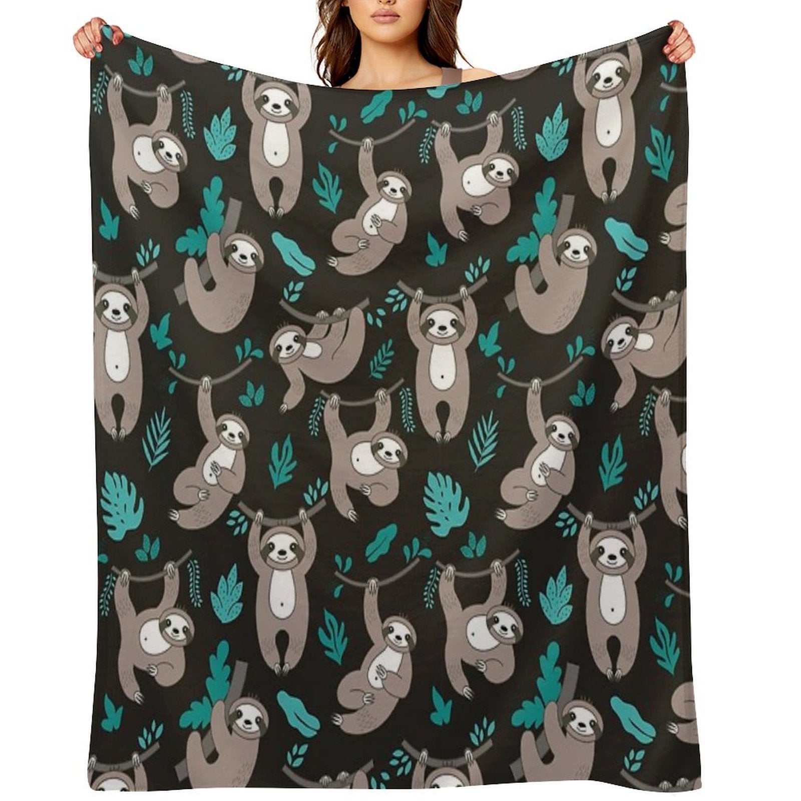 Lazy Sloths on Black Background Multi-functional Throw Blanket