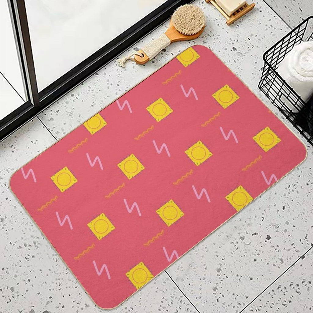 Abstract Line Drawing Pattern with Sun  Pet-Safe Bath Mat