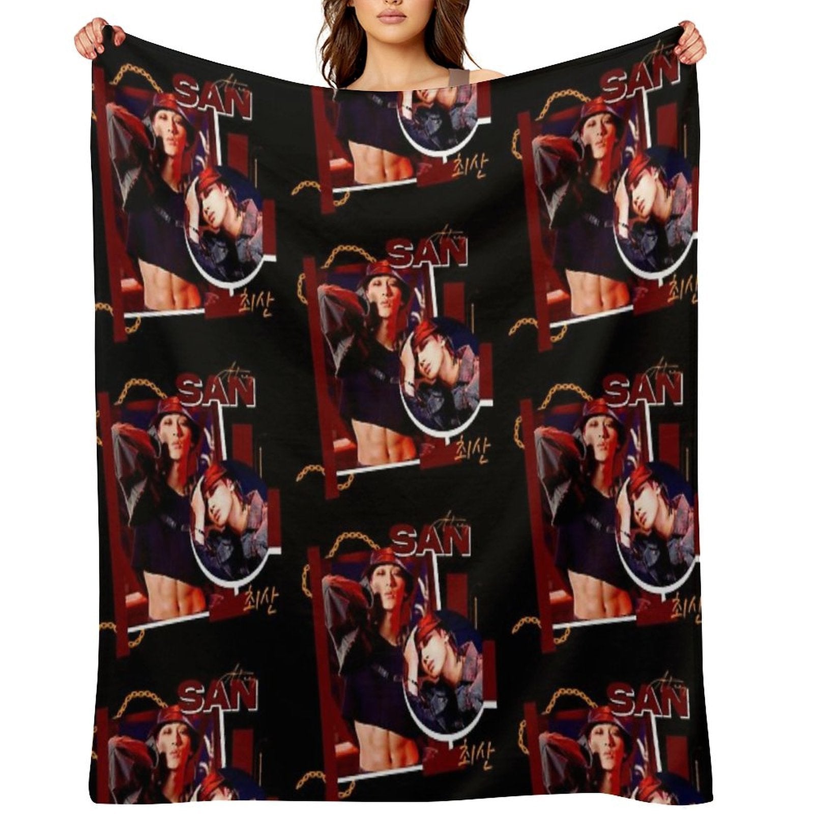 ATEEZ SAN  FIREWORKS Plush Throw Blanket