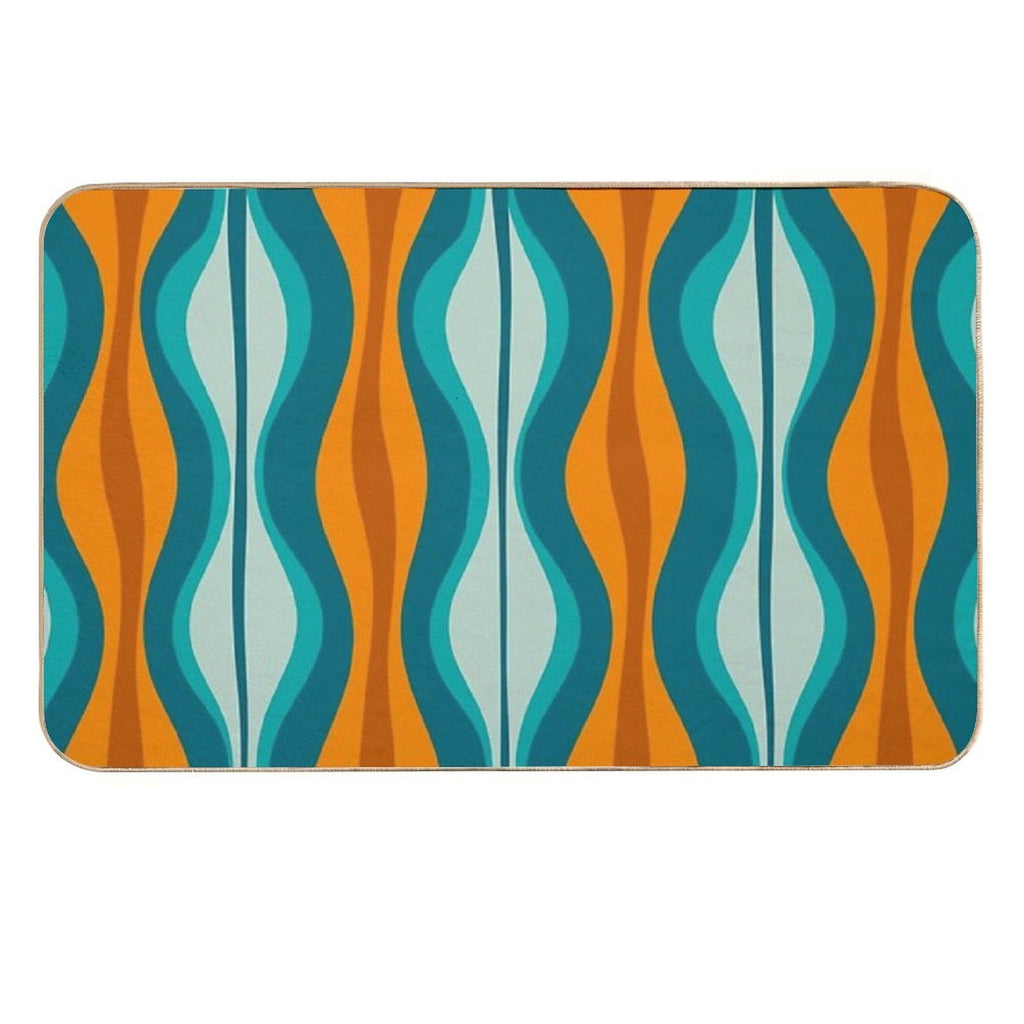 Hourglass Abstract Midcentury Modern Pattern in Orange, Rust, Aqua, Turquoise, And Teal  Rapid-Drying Bath Mat