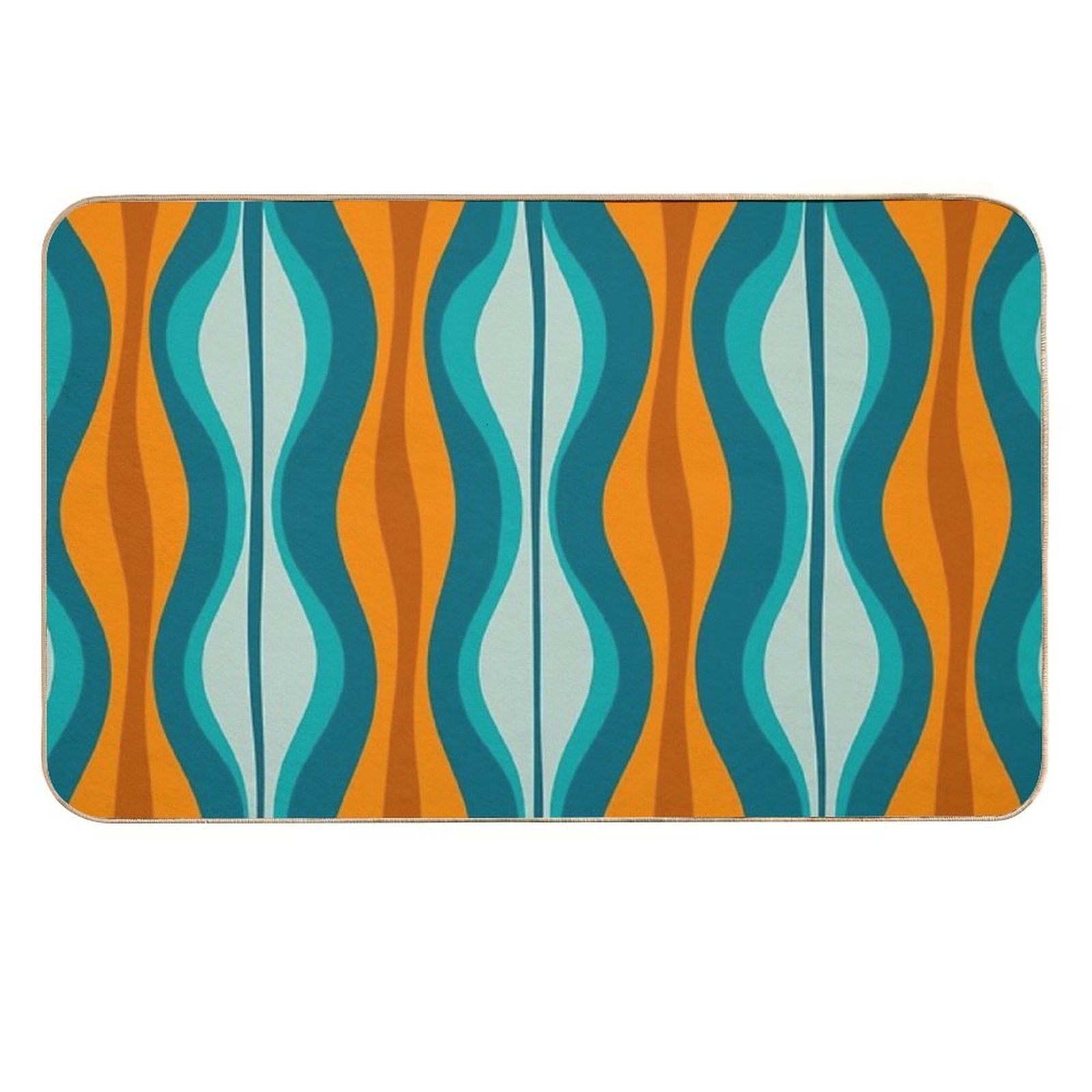 Hourglass Abstract Midcentury Modern Pattern in Orange, Rust, Aqua, Turquoise, And Teal  Rapid-Drying Bath Mat
