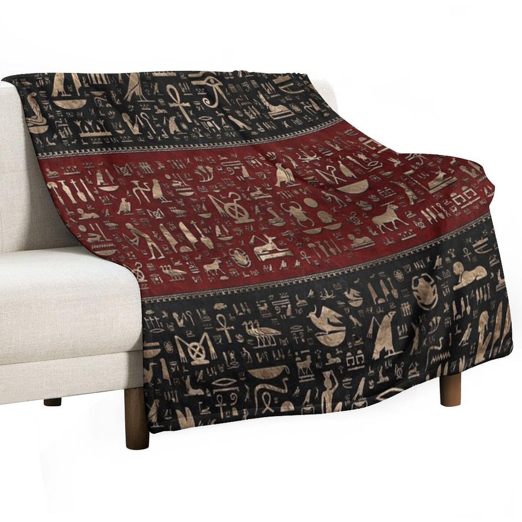 Ancient Egyptian Hieroglyphs - Black And Red Leather And Gold Easy Care Throw Blanket