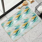 Ethereal Flowing Waves in Teal, Gold, And Cream  Non-Slip Bath Mat
