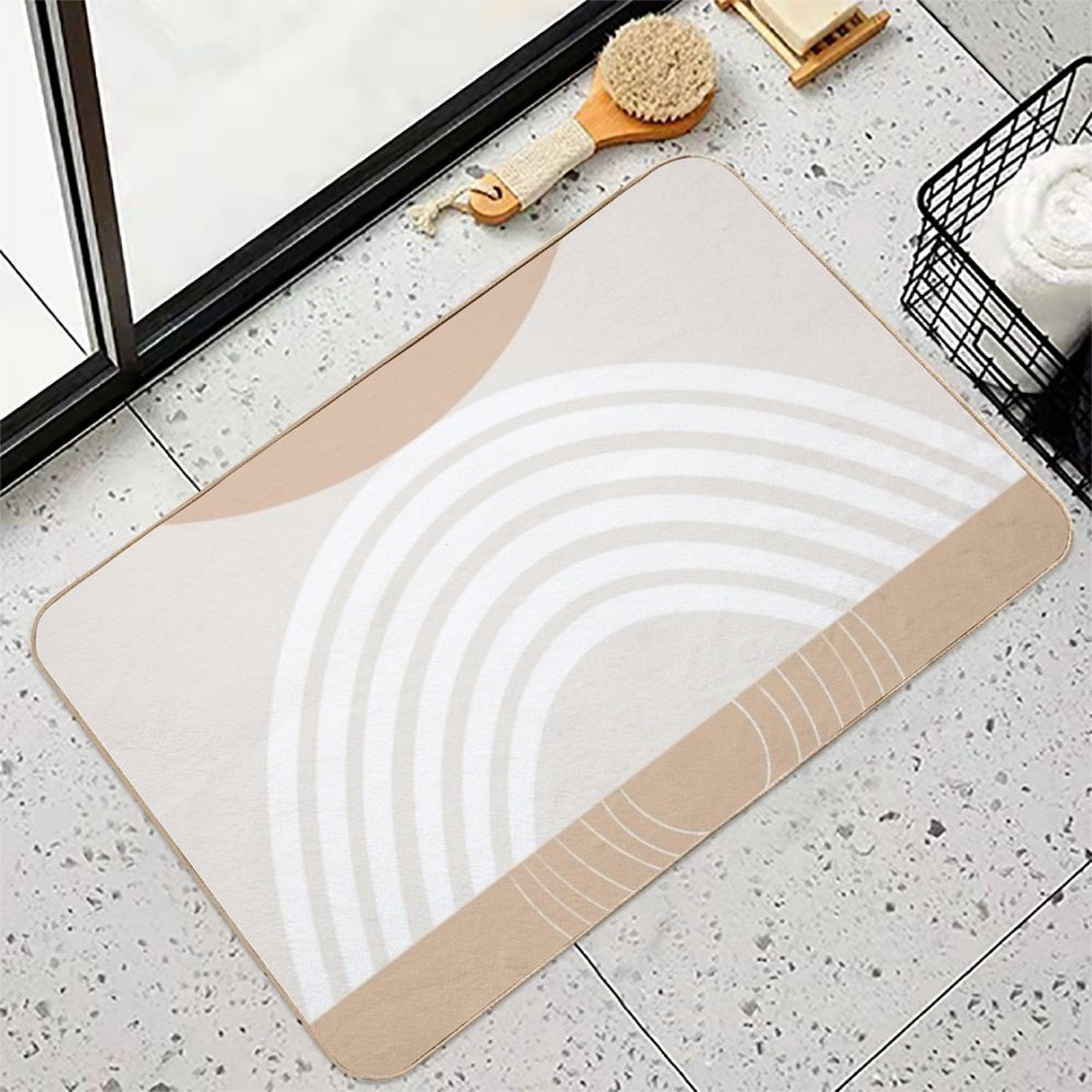 Warm Beige Sun Arch Balance #2 #minimal #abstract #art  Repositionable Bath Mat