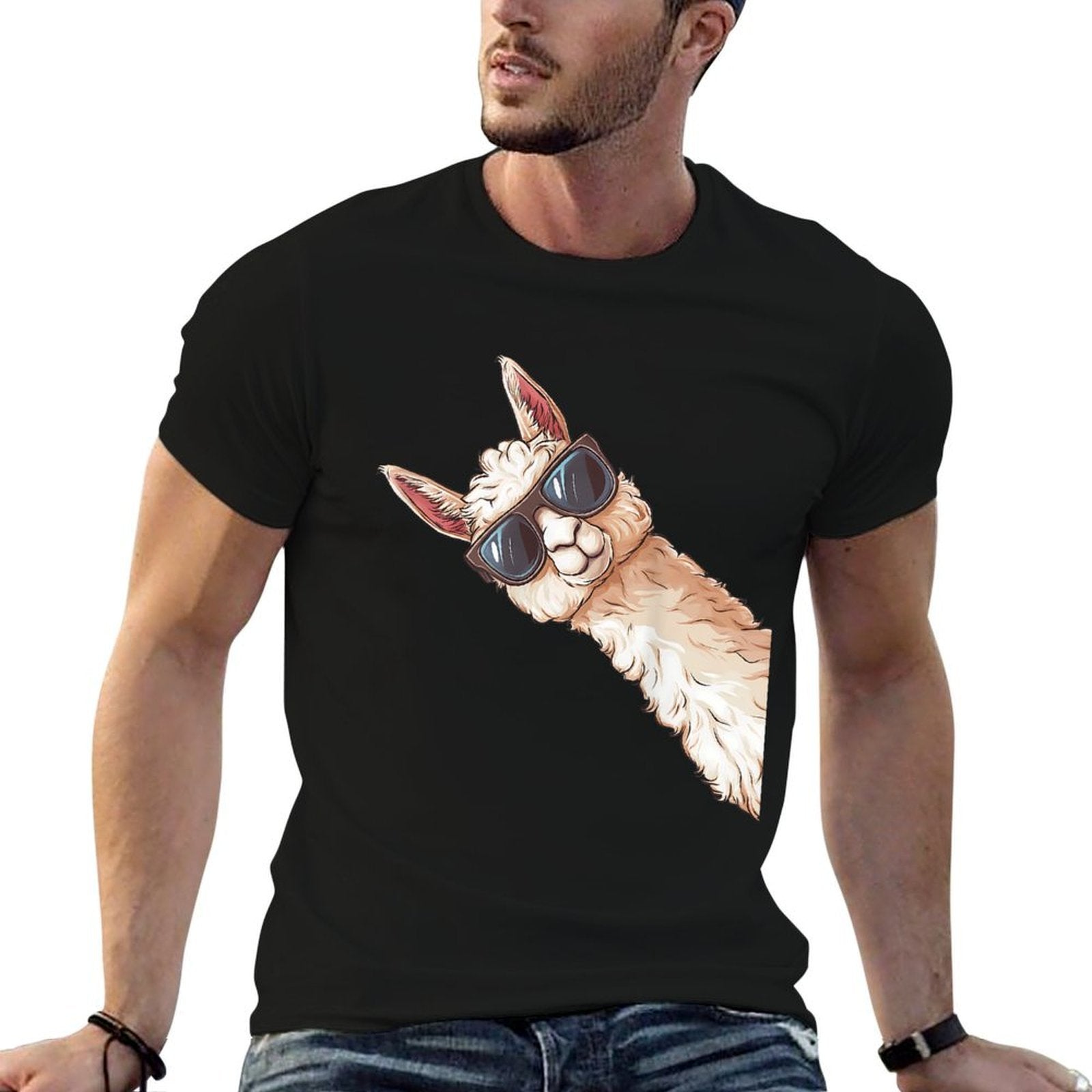 Llama Alpaca Lama Sunglasses  Easy-care T-Shirt