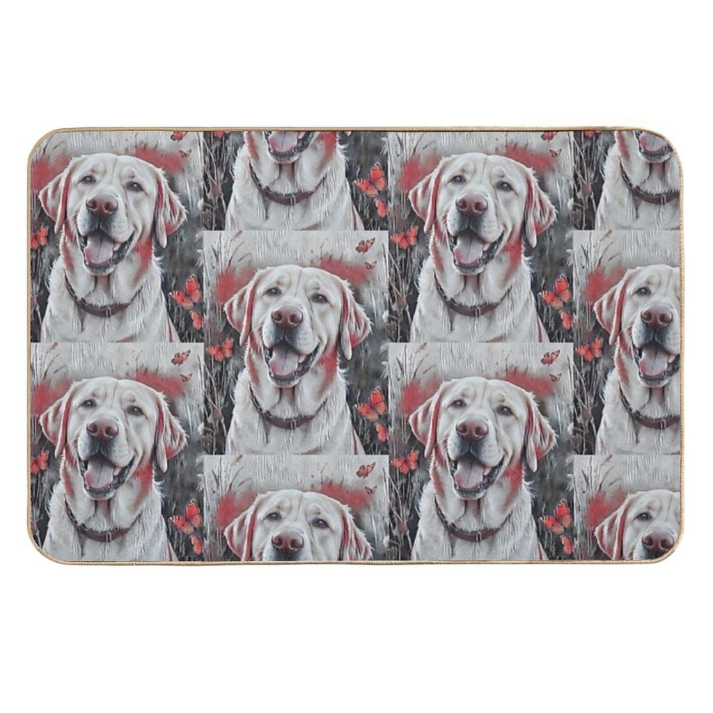 1 Happy Dog And Dozens of Butterflies in A Joyful Field Scene  Long-Lasting Bath Mat