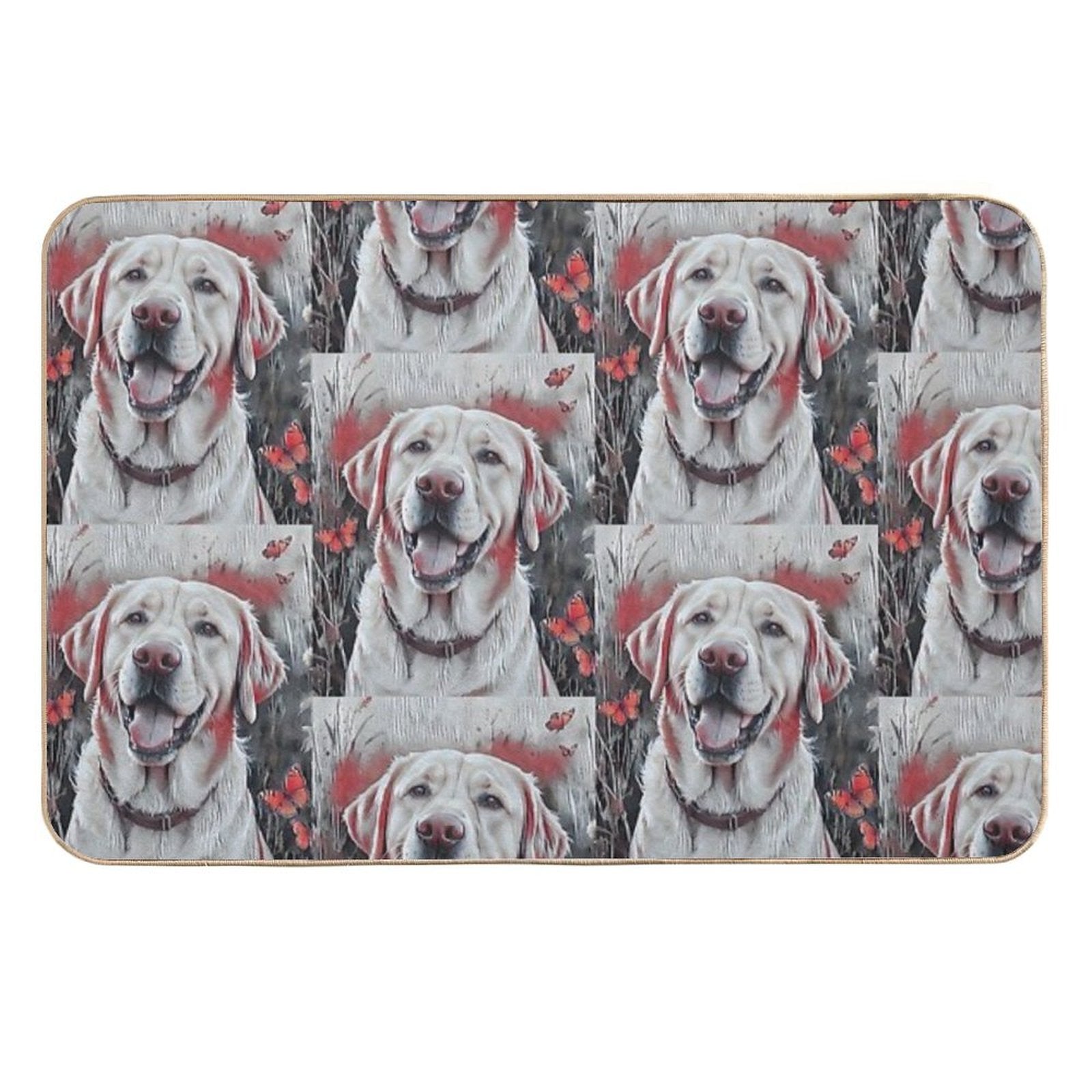 1 Happy Dog And Dozens of Butterflies in A Joyful Field Scene  Long-Lasting Bath Mat