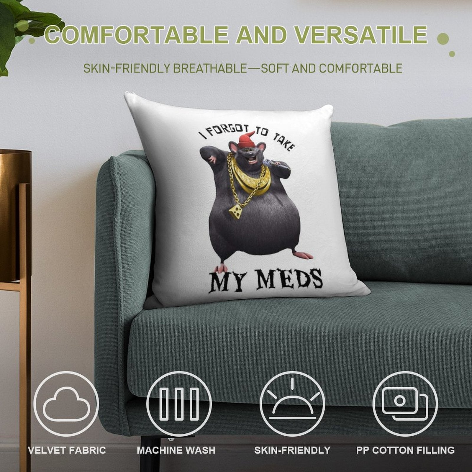 Biggie Cheese I Forgot to Take My Meds Soft Durable Construction Throw Pillow