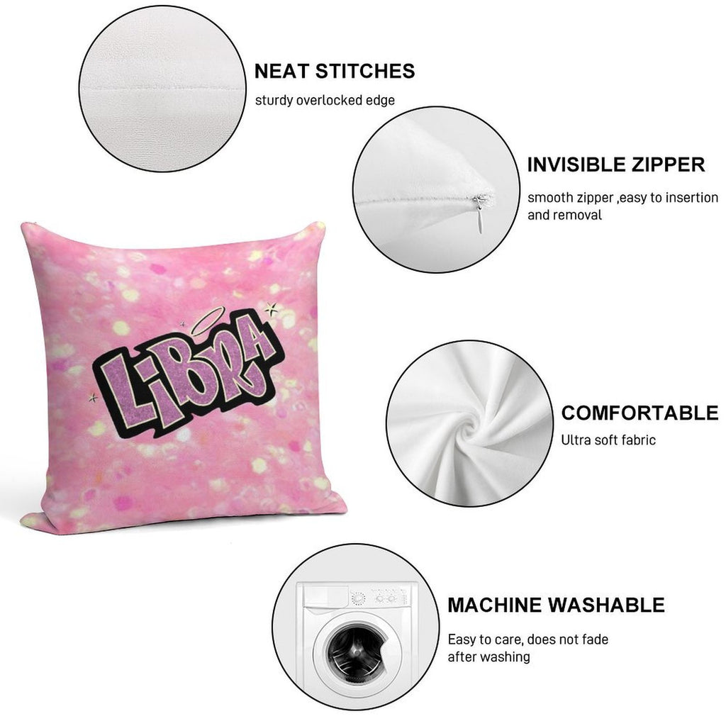 Libra Bratz Style - Iconic Pink Glitter Font Logo Cute Y2k Aesthetic Soft Short Plush Fabric Throw Pillow