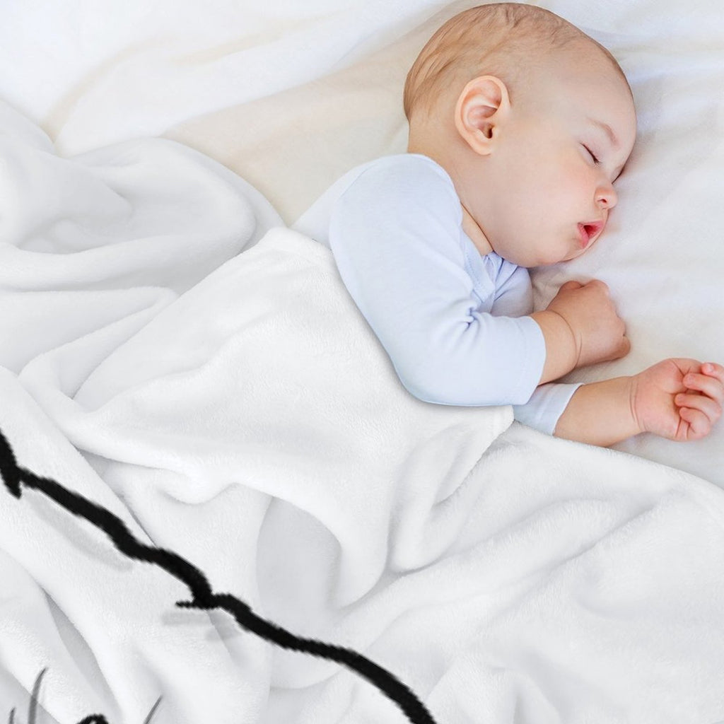 White Pomeranian Tucked Into Bed Cute Pom Cartoon Dog Durable Throw Blanket