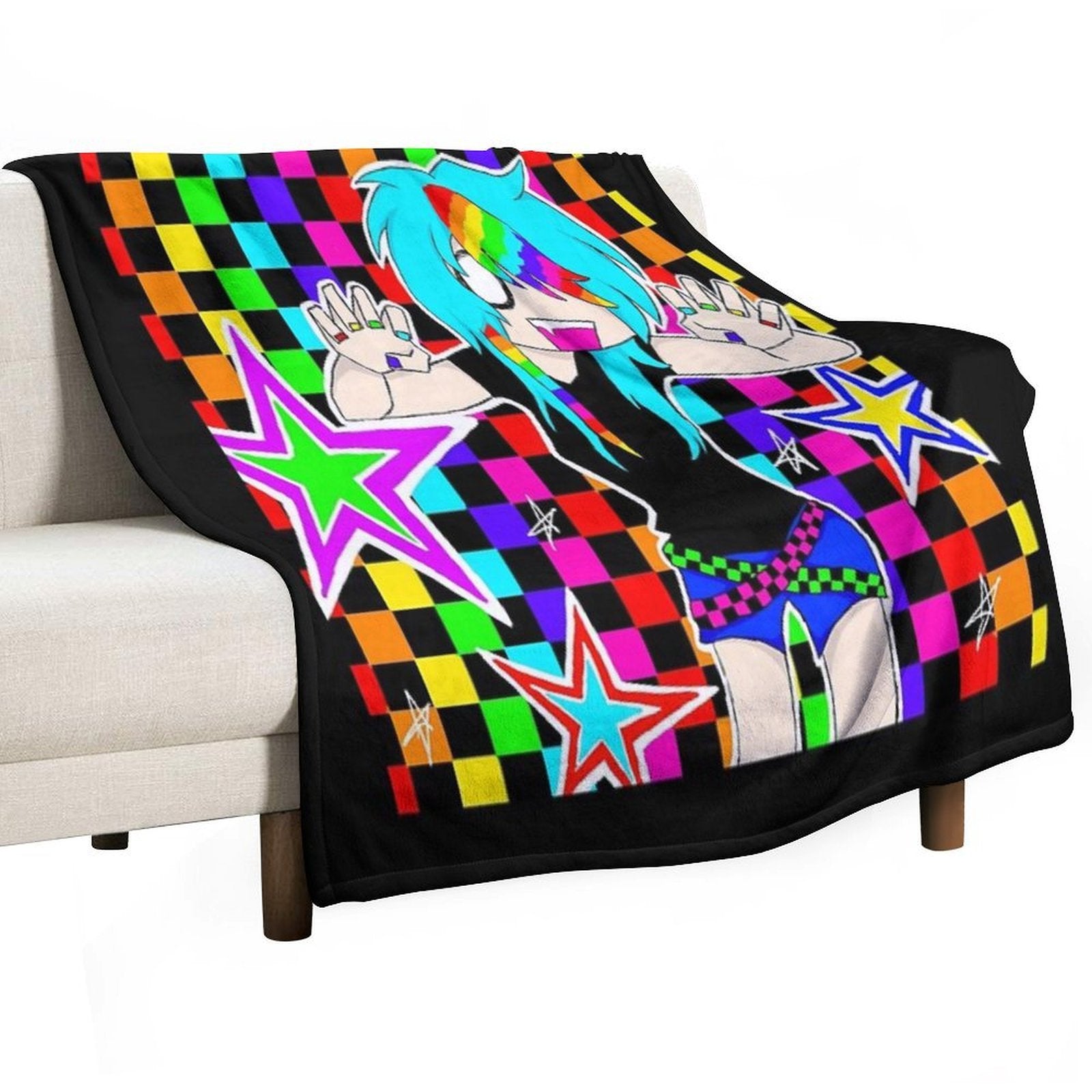 Colourful Rainbow Scene Girl Quick-dry Throw Blanket