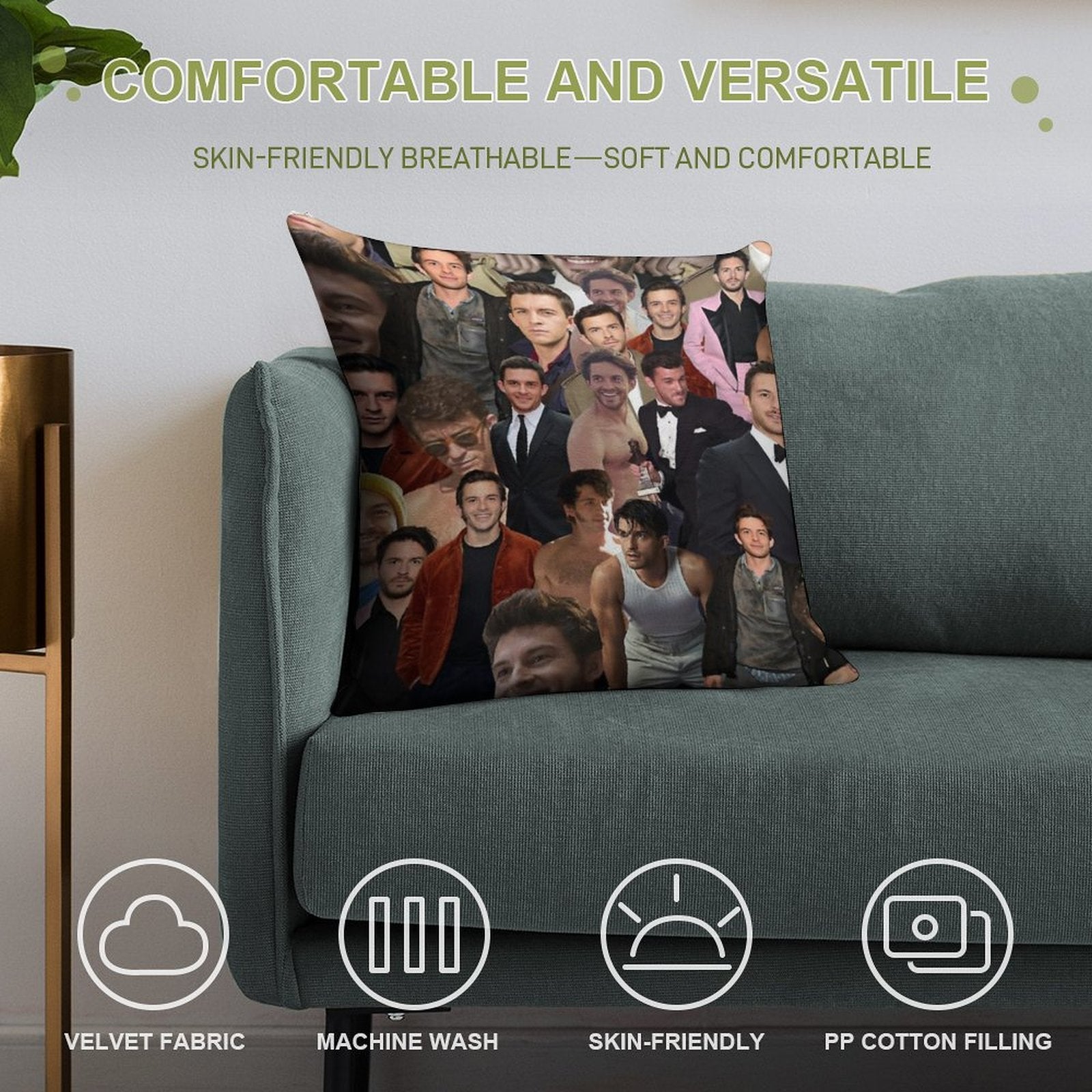 Jonathan Bailey Collage Soft Home Decor Throw Pillow