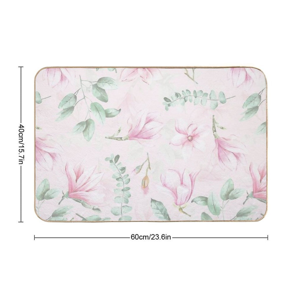 Soft Pink Hand Drawn Watercolor Magnolia Flowers Botanical Garden  Anti-Trip Bath Mat