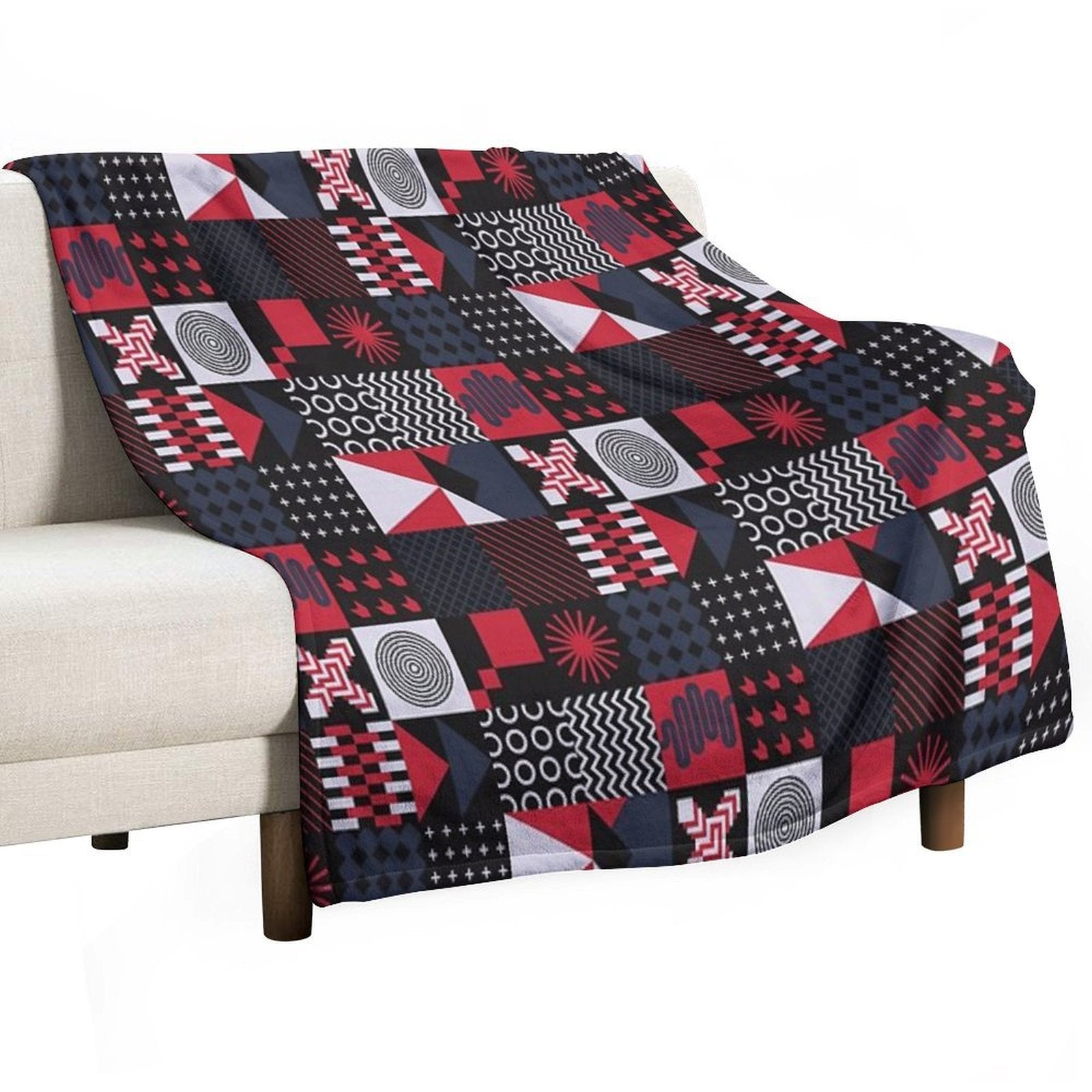 Geometric Aesthetic Black White Blue Red Shrink-resistant Throw Blanket