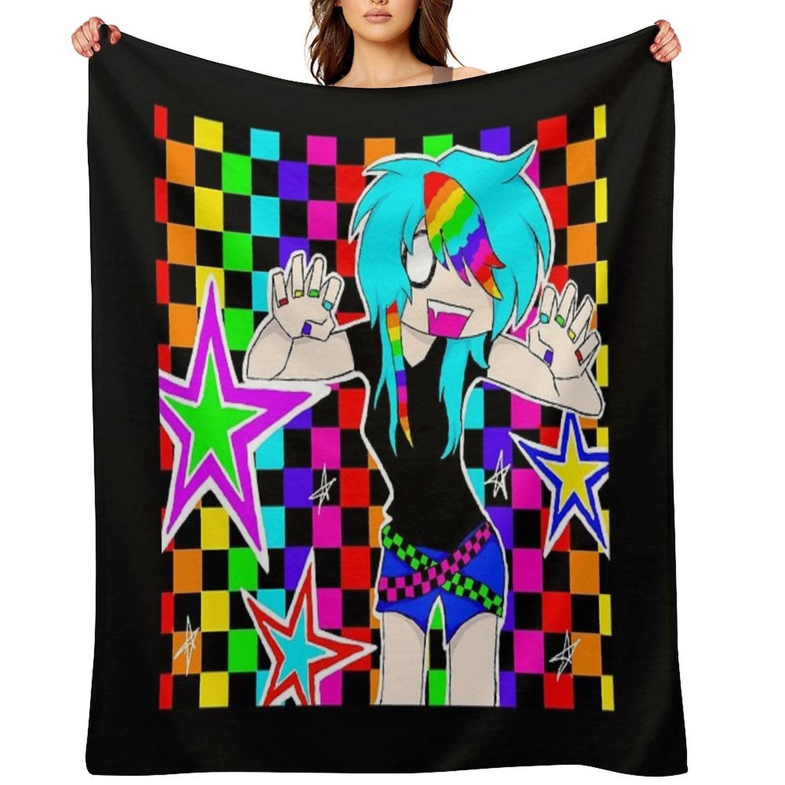 Colourful Rainbow Scene Girl Quick-dry Throw Blanket