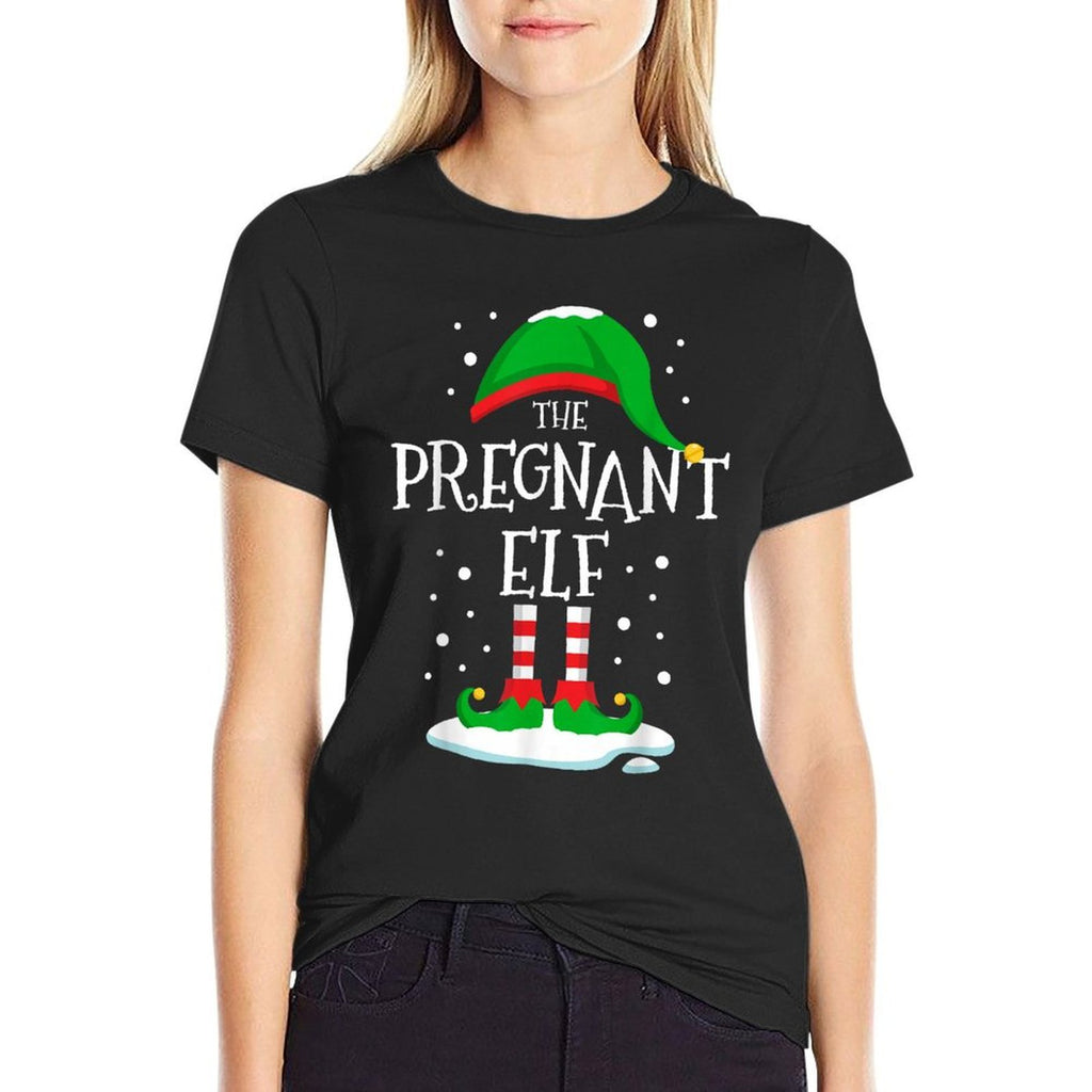 The Pregnant Elf Christmas Family Matching Xmas Mommy To Be  Trendy Pattern T-Shirt