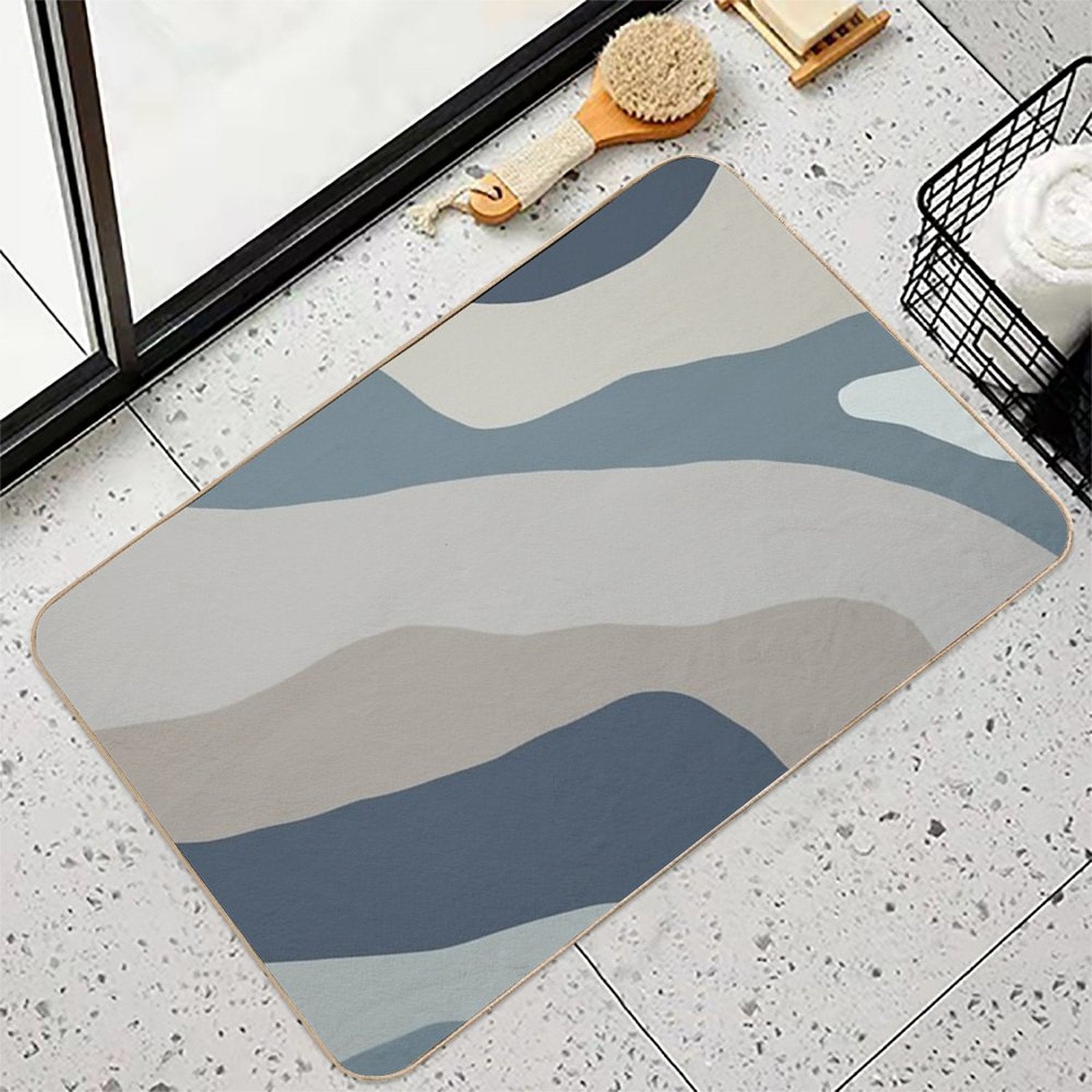 Organic Forms Modern Abstract Pattern in Neutral Blue Gray Tones  Odorless Bath Mat
