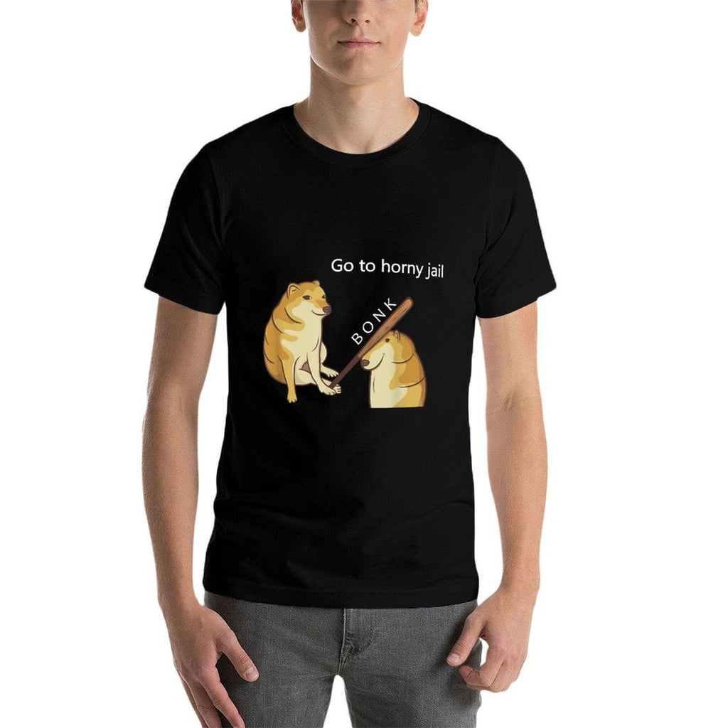 Go to Horny Jail - Cheems Doge Meme for Men Women  Cotton T-Shirt