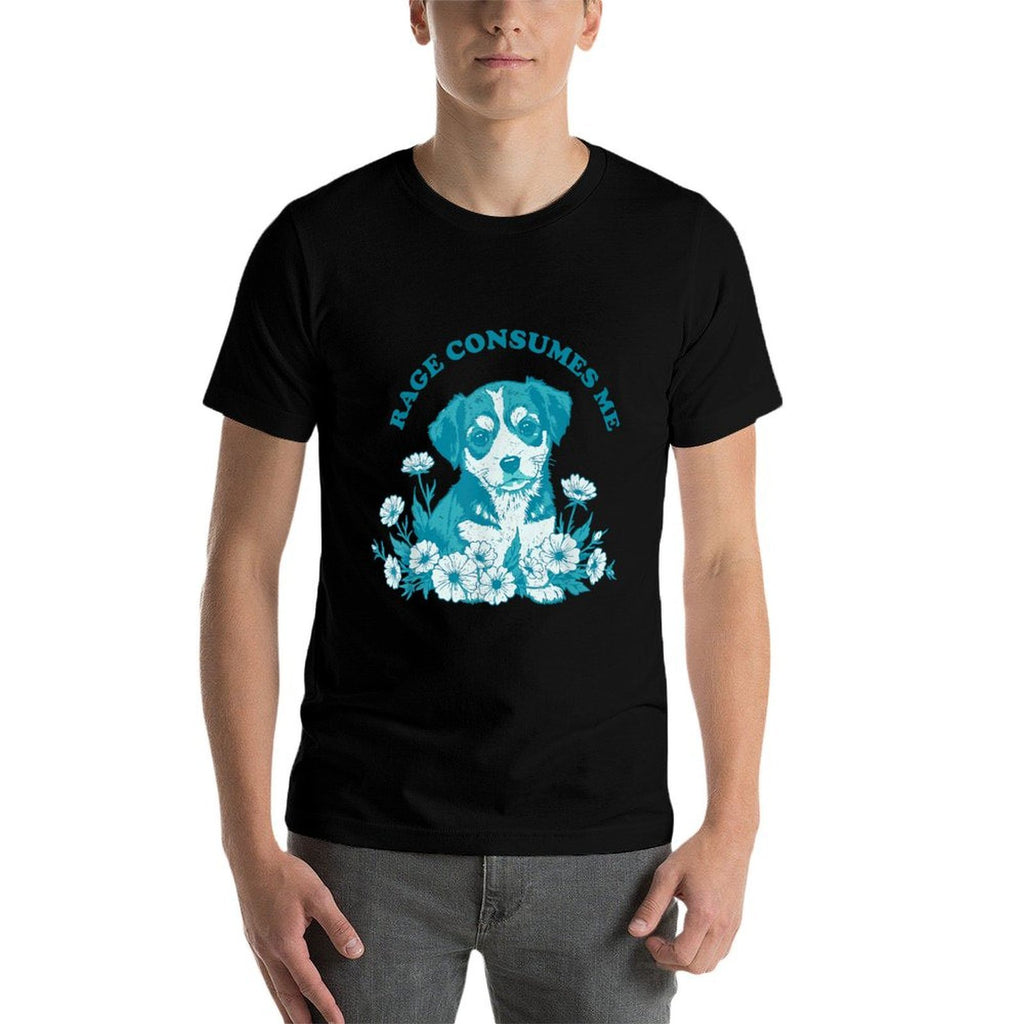 Rage Consumes Me Cute Puppy Dog Flower Funny Meme Men Women  Stretchy T-Shirt
