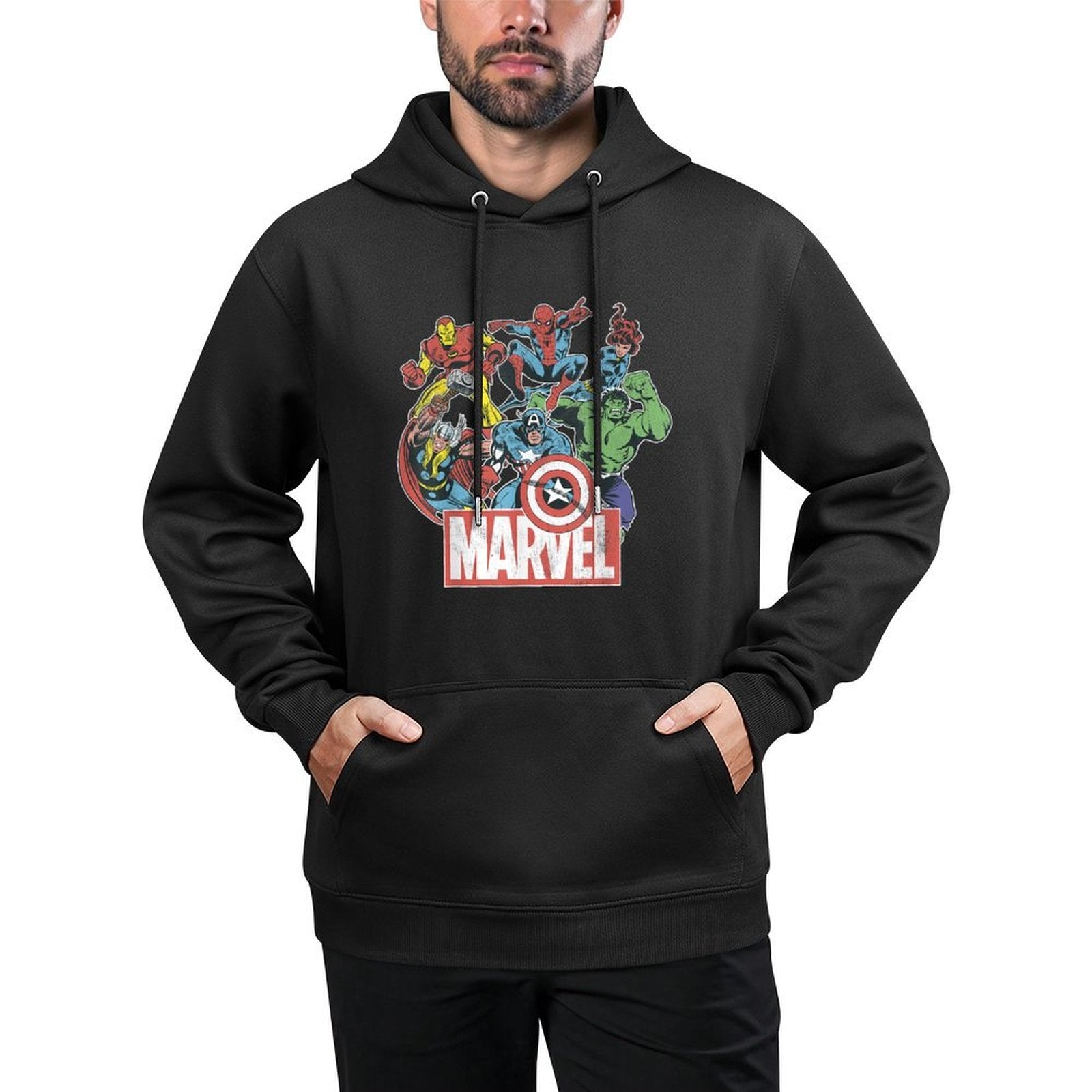 Marvel Avengers Team Retro Comic Vintage Graphic Relaxed Fit Hoodie
