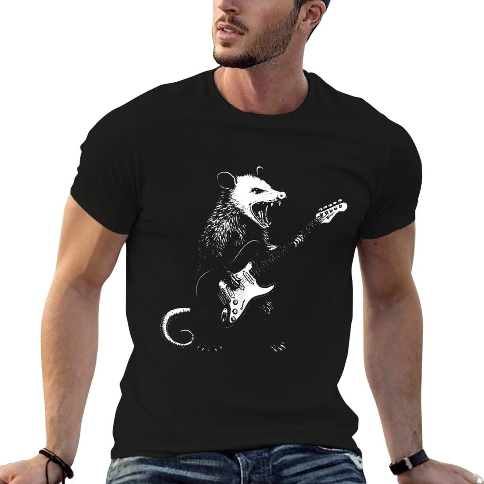 Funny Possum Playing Guitar Gift For Men Women Kids  Tagless Design T-Shirt