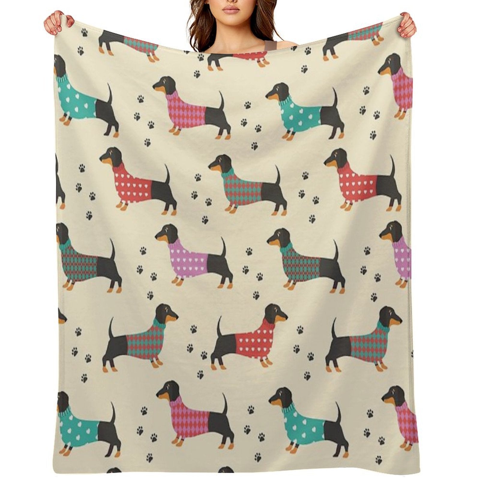 Dachshund, Dackel - Seamless Pattern Lightweight Throw Blanket
