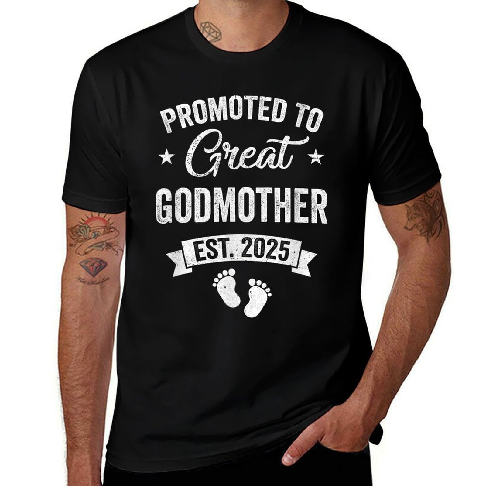Promoted To Great Godmother Est 2025 Pregnancy Announcement  Tagless Design T-Shirt