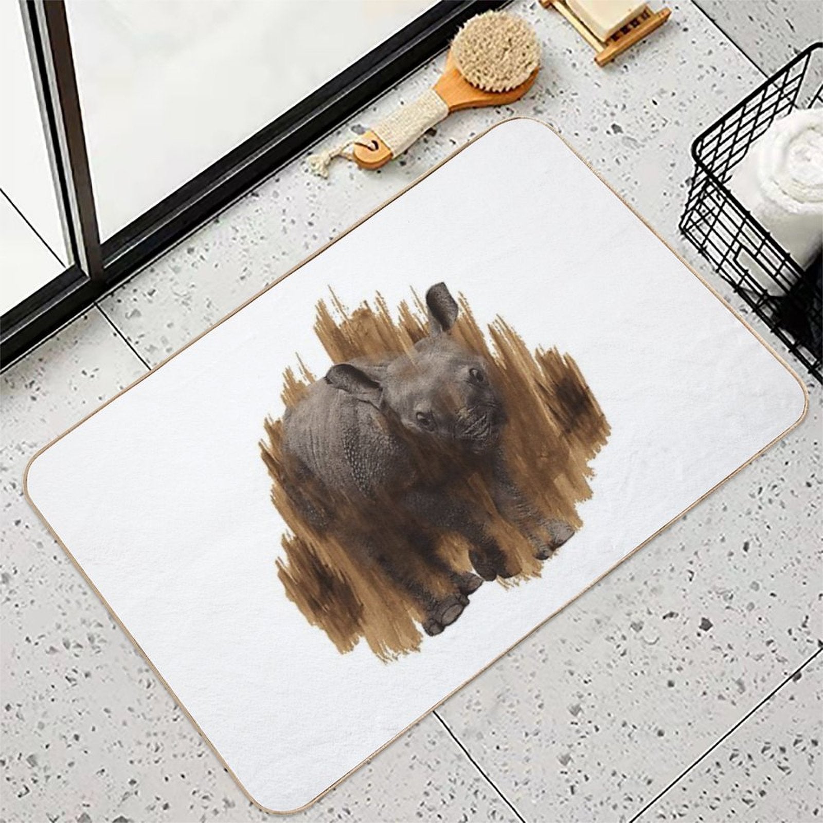 Rhino Baby, African Animal Motifs, Gift Idea for Animal Lovers  Long-Lasting Bath Mat