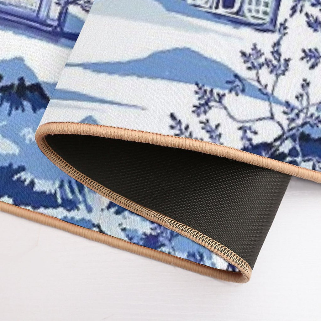 Chinese Pagodas And Mountains in Vintage Blue  Toxin-Free Bath Mat