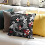 Koi Sakura Blossom in Black Soft Reinforced Edging Throw Pillow