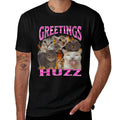 Greetings Huzz Funny Cat Meme Bootleg Graphic Men Women  Oversized Silhouette T-Shirt