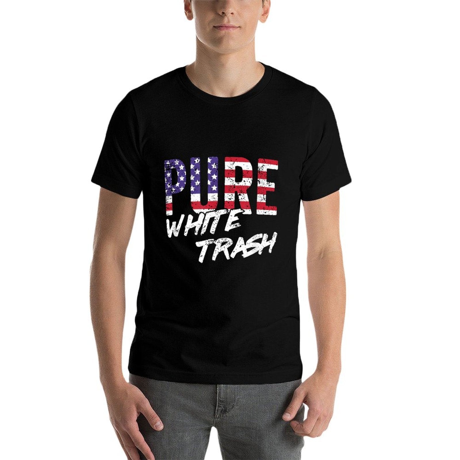 Funny Redneck, American USA Pure White Trash  Ribbed Collar T-Shirt